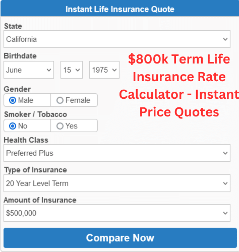 $800k term life insurance rate calculator - estimate prices
