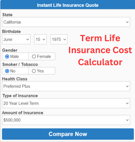 Real time term life insurance price calculator estimates